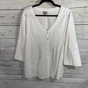 J Jill 100% Cotton White Button Down Top/Blouse - Size X Large